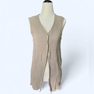 Vintage 90s Express Beige Cream Ribbed Button Sleeveless Boho Vest Shirt Medium
